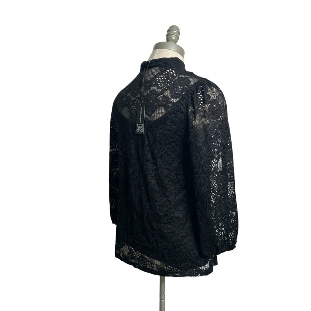 Cable & Gauge Black Lace Tie Neck Long Sleeve Blouse Women’s Size Small - Picture 8 of 11